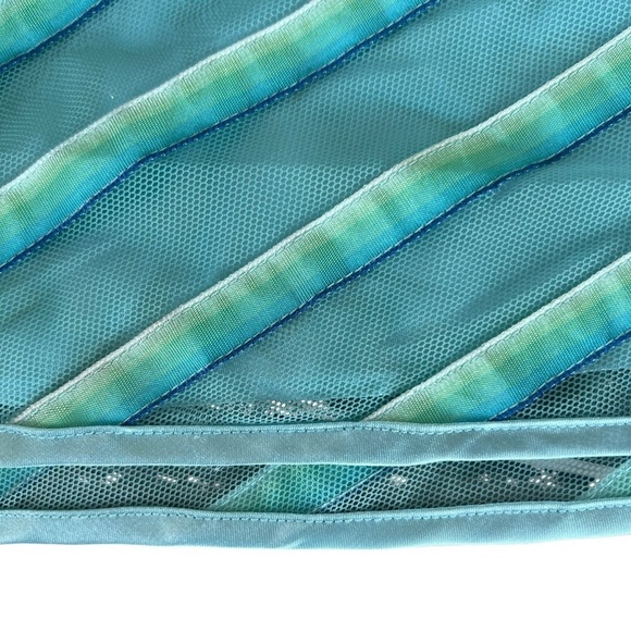 Y2K Betsey Johnson Ribbon Chevron A-Line Dress Black Label Aqua Green Sz 8 FLAW - Picture 10 of 15